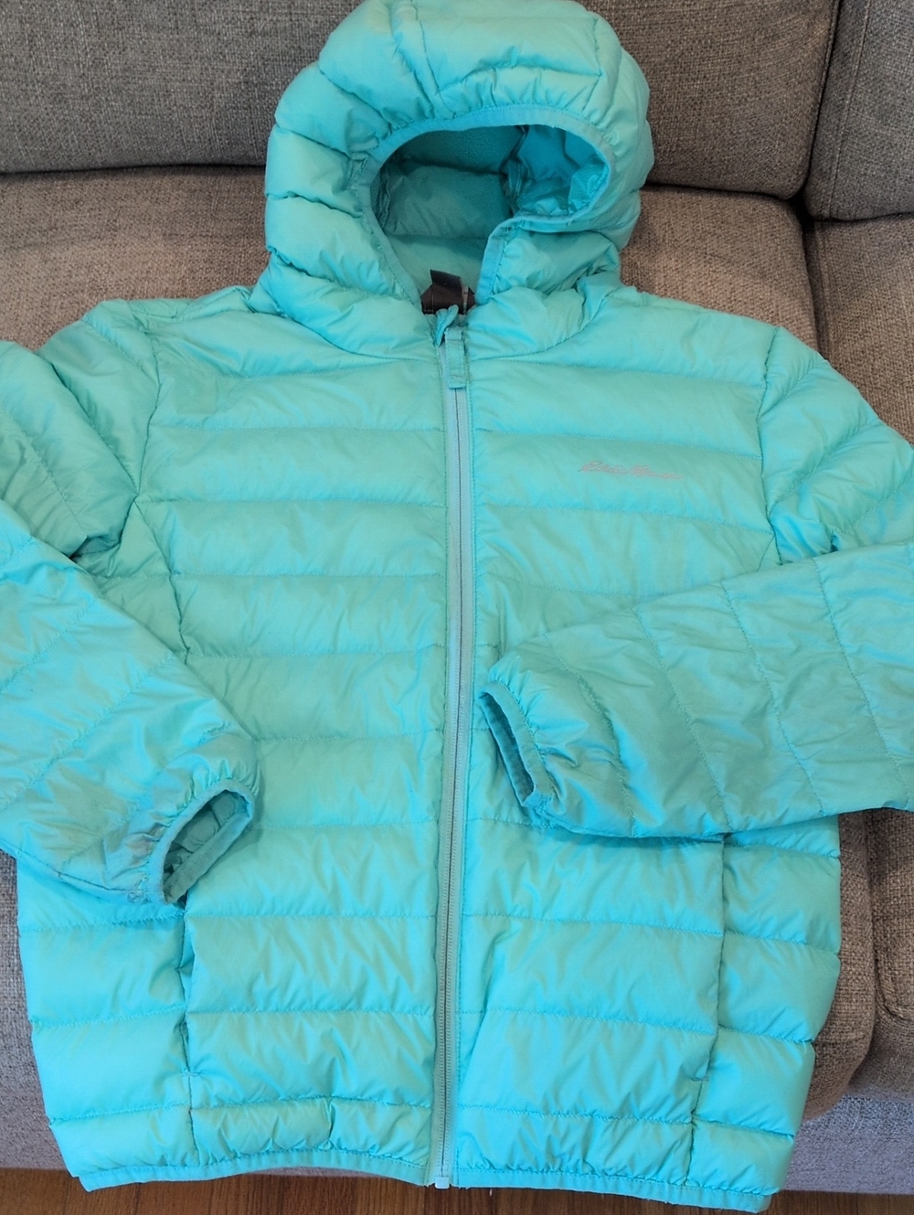 Eddie Bauer Cirruslite Kids Hooded Quilted Down Puffer Jacket - Aqua M-10/12